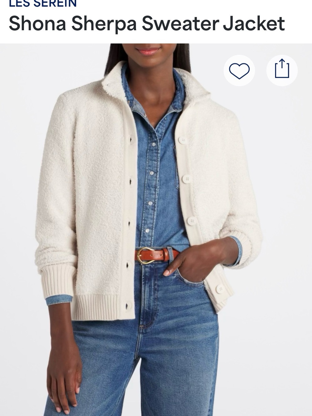 Les Serein Shona Sherpa Sweater Jacket in Cream